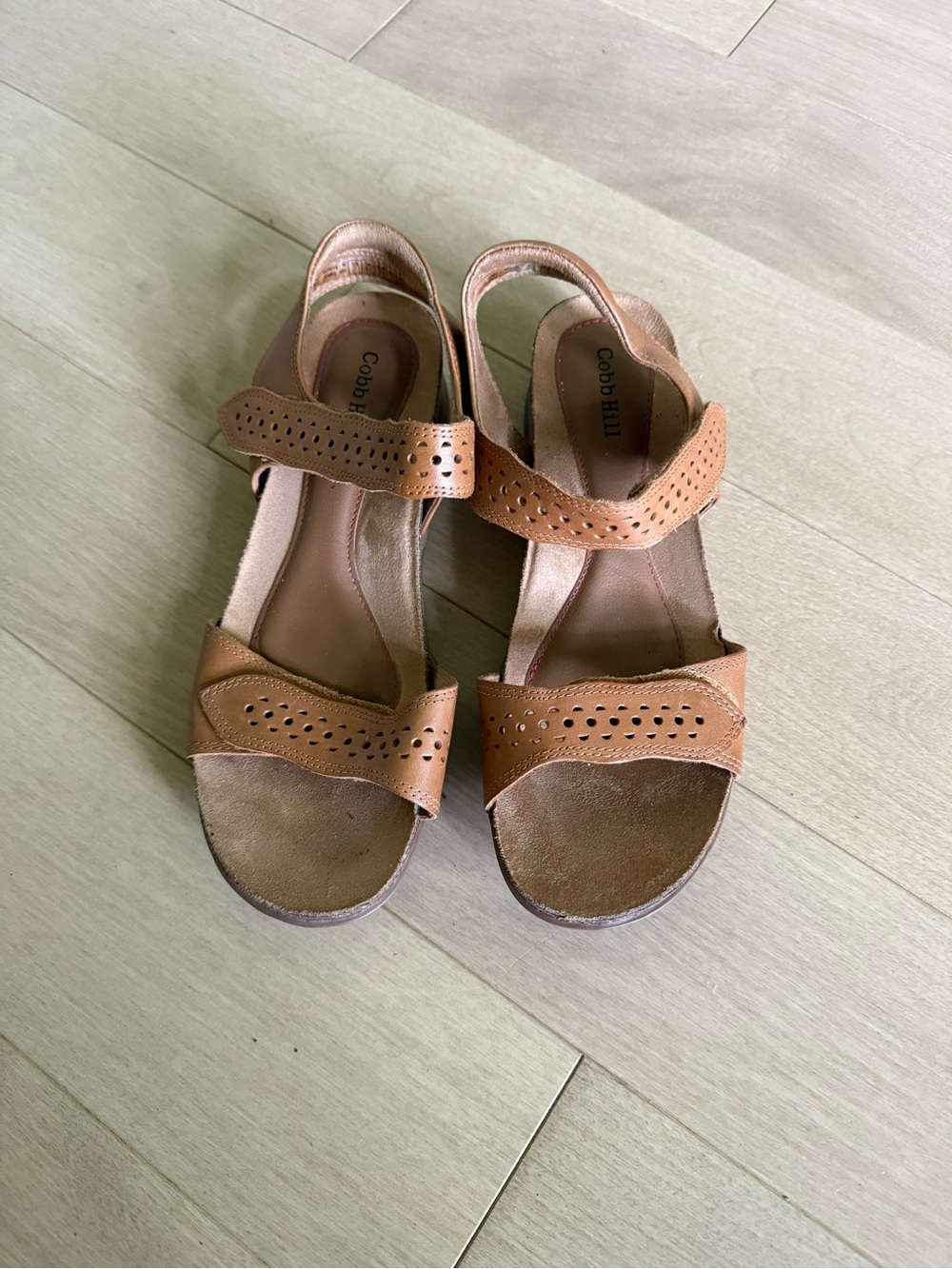 Cobb Hill by New Balance Brown Leather Perforated Strap Sandals